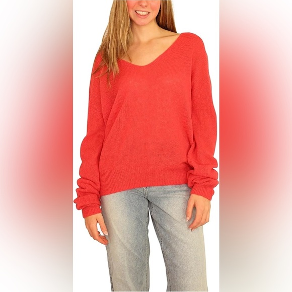 Free People Sweaters - Free People Gossamer V Neck Pink Alpaca Wool Blend Oversized Sweater